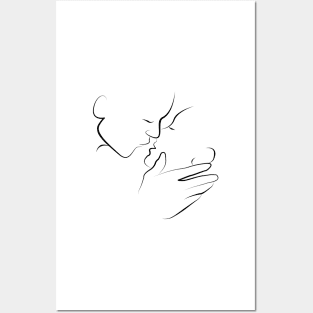 A Couple Kissing Line Art Illustration On White Posters and Art